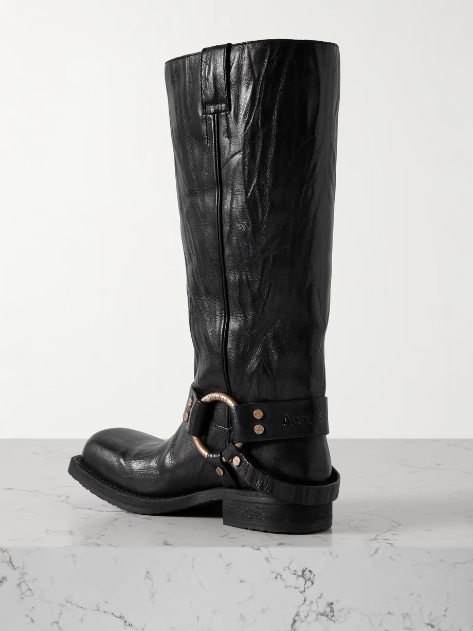 Embellished crinkled-leather knee boots Embellished crinkled-leather knee boots