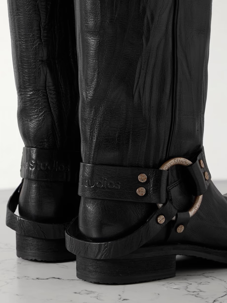 Embellished crinkled-leather knee boots Embellished crinkled-leather knee boots