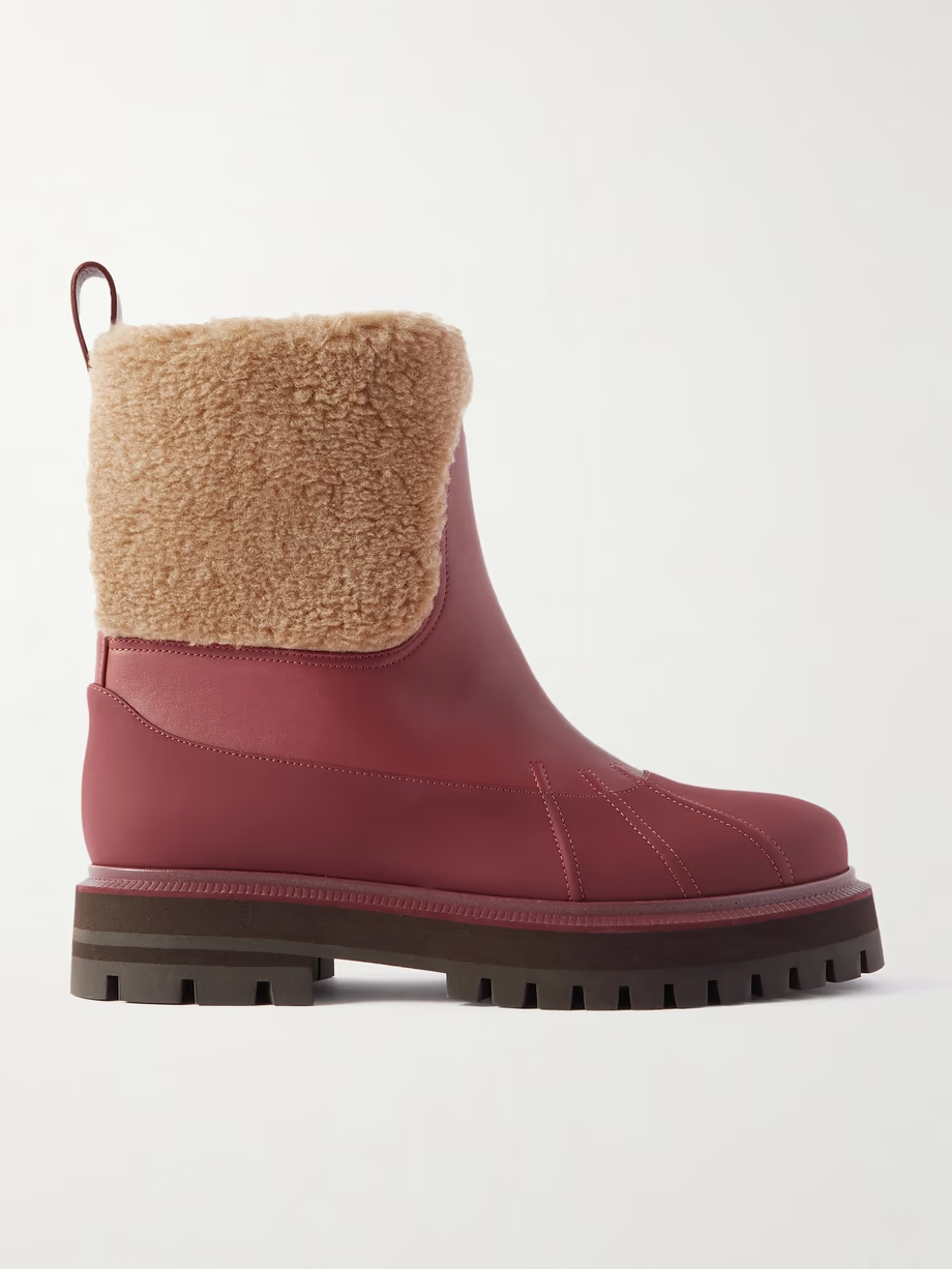 Regent cashmere and silk-blend fleece and leather ankle boots Regent cashmere and silk-blend fleece and leather ankle boots