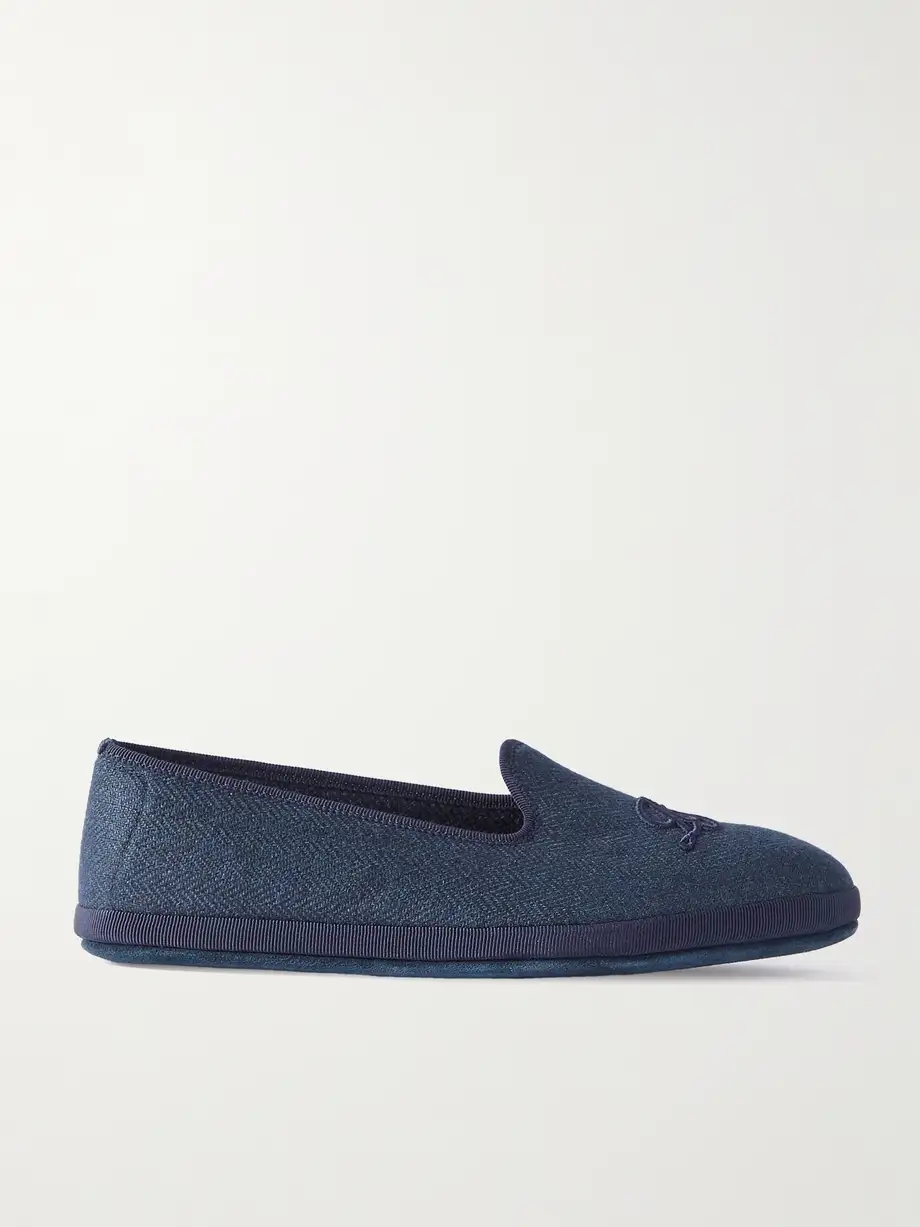 Venice embroidered herringbone cashmere slippers Venice embroidered herringbone cashmere slippers
