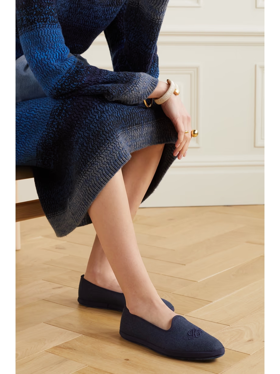 Venice embroidered herringbone cashmere slippers Venice embroidered herringbone cashmere slippers