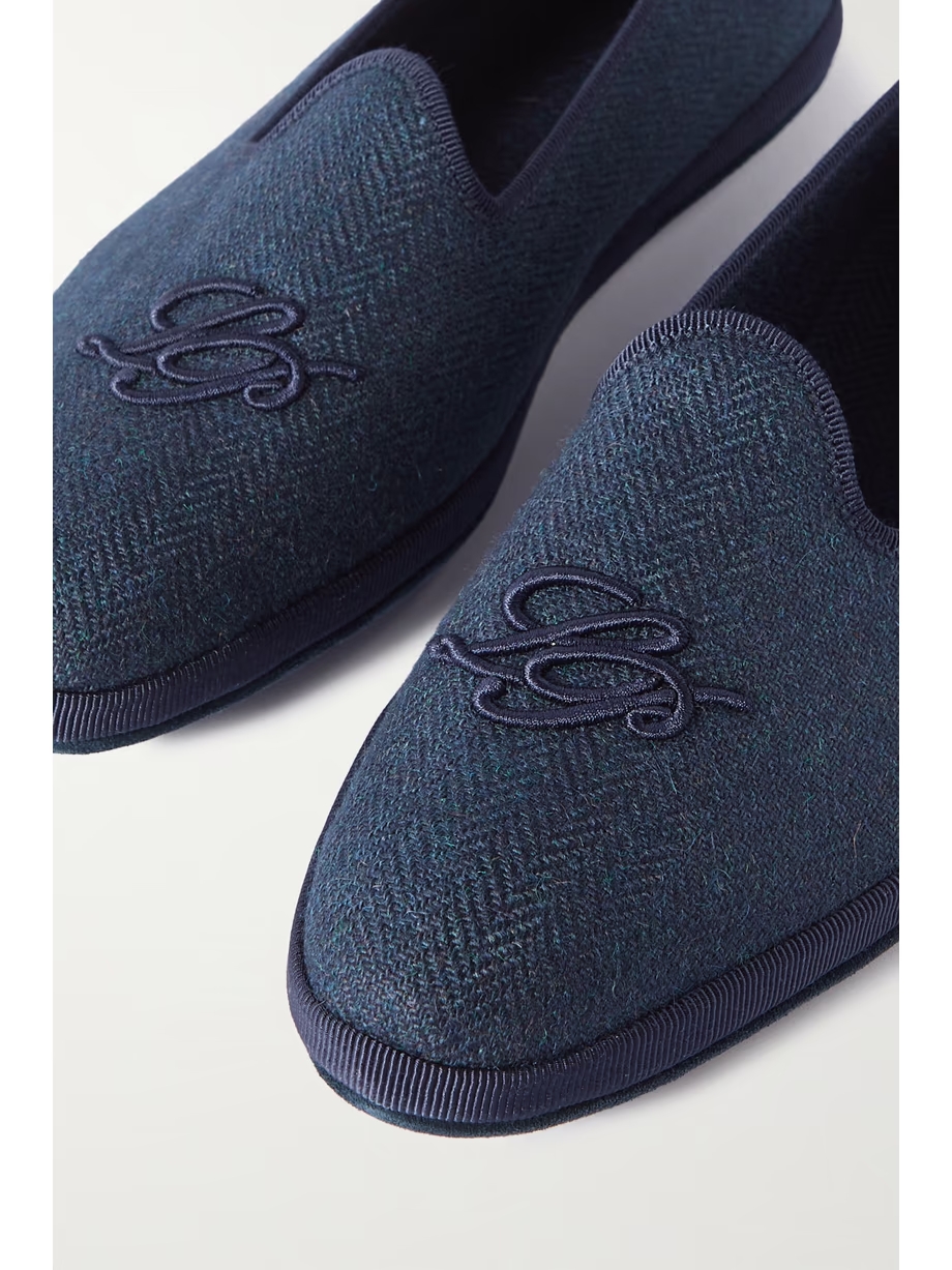 Venice embroidered herringbone cashmere slippers Venice embroidered herringbone cashmere slippers