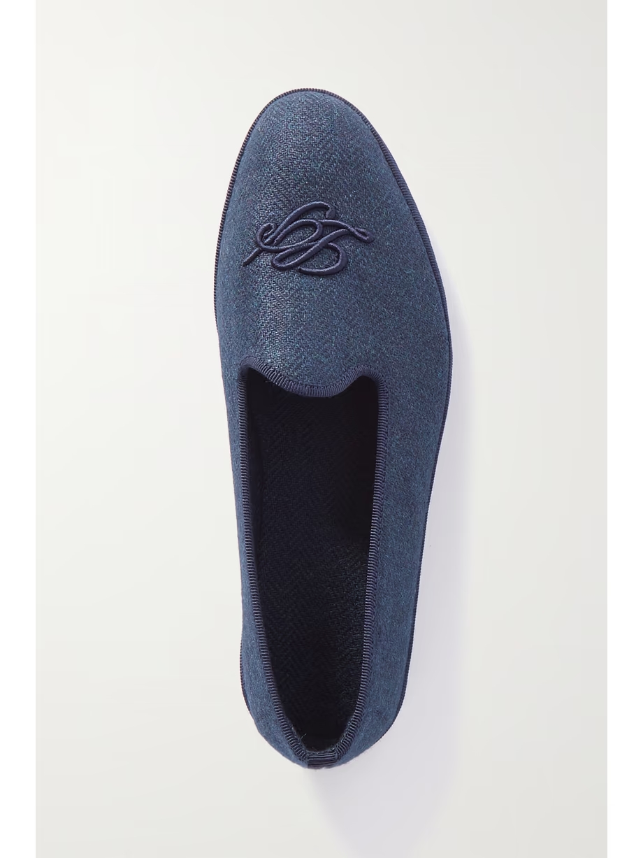 Venice embroidered herringbone cashmere slippers Venice embroidered herringbone cashmere slippers