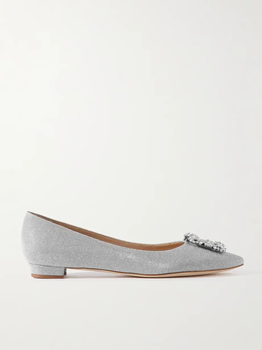 Hangisi embellished glittered satin point-toe flats Hangisi embellished glittered satin point-toe flats
