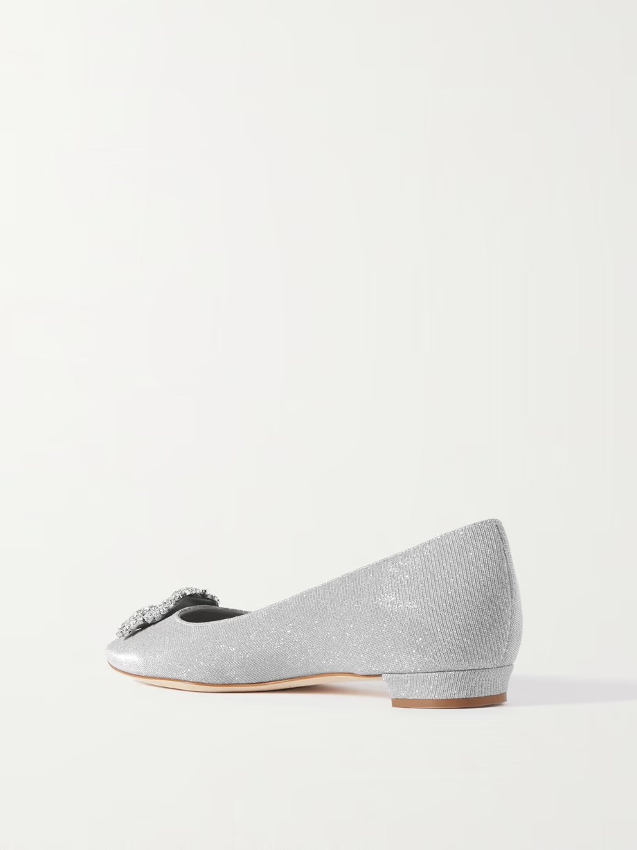 Hangisi embellished glittered satin point-toe flats Hangisi embellished glittered satin point-toe flats
