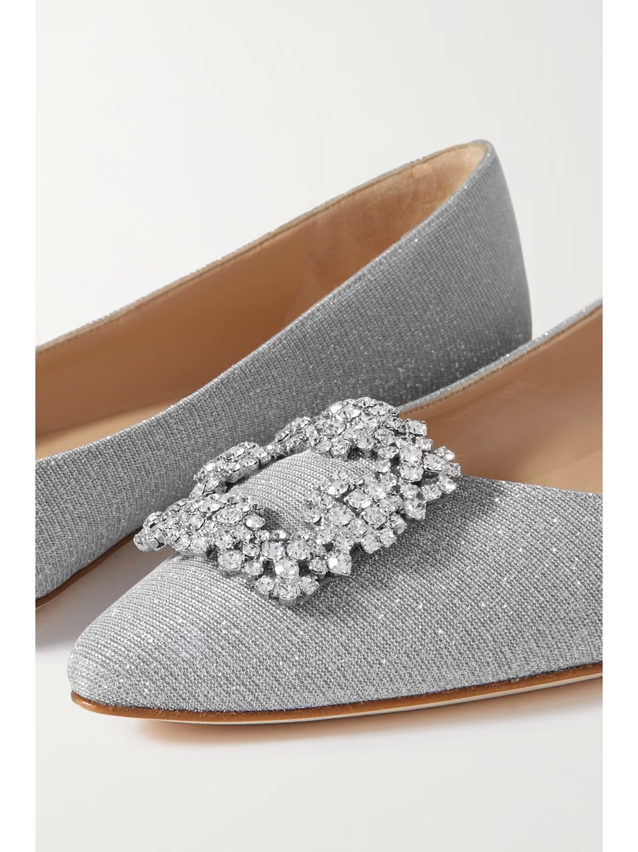 Hangisi embellished glittered satin point-toe flats Hangisi embellished glittered satin point-toe flats