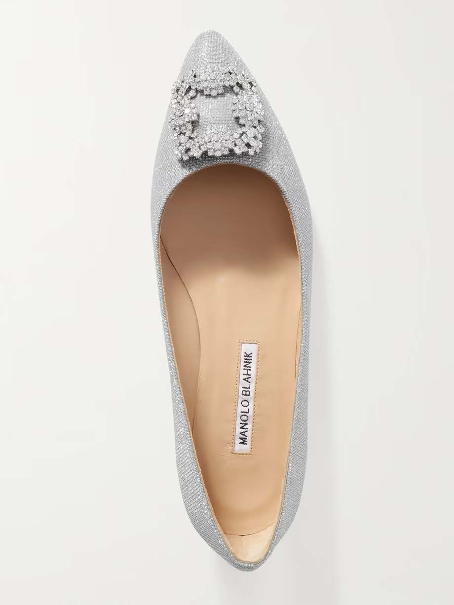 Hangisi embellished glittered satin point-toe flats Hangisi embellished glittered satin point-toe flats