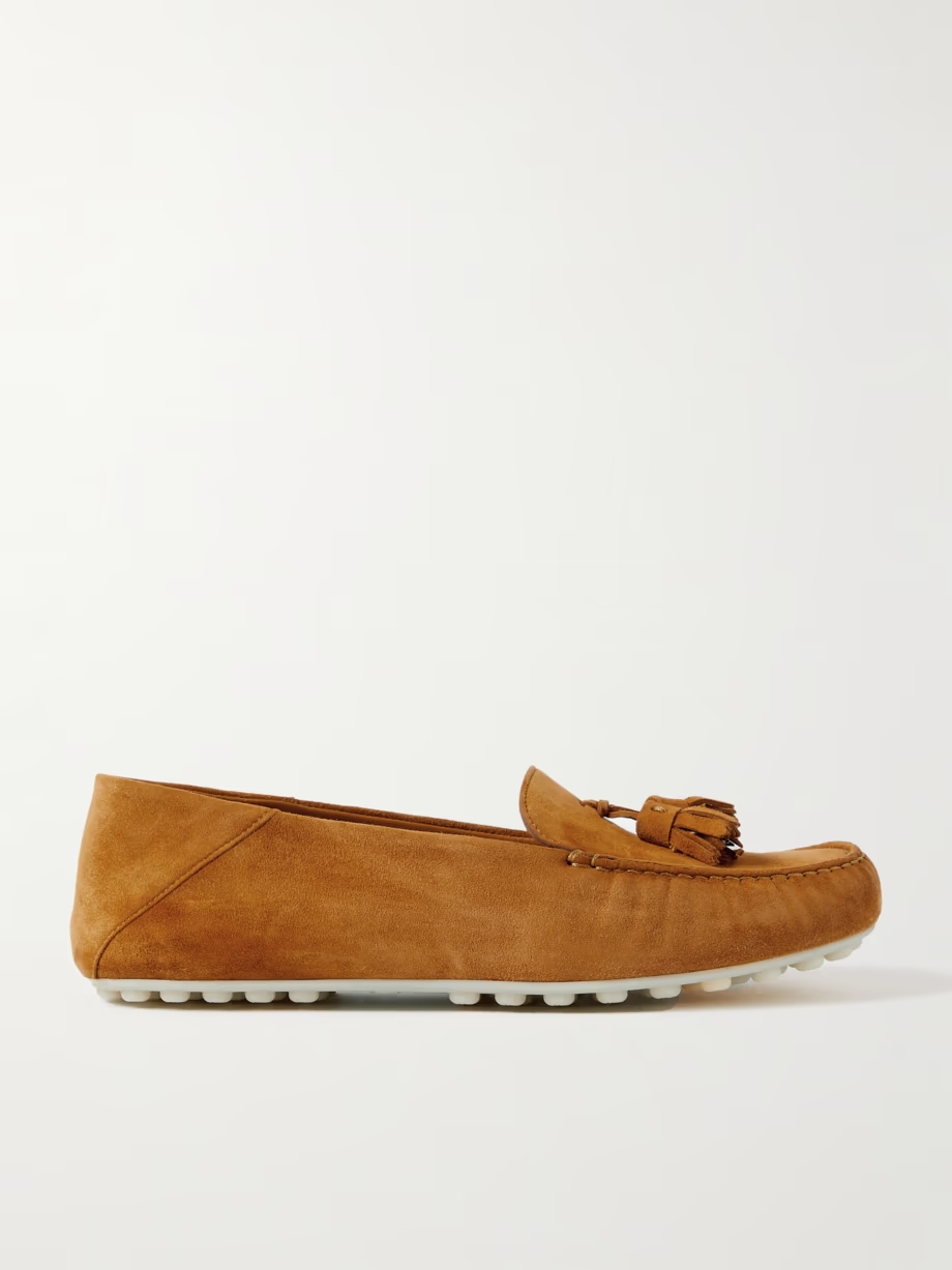 Tasseled suede collapsible-heel loafers Tasseled suede collapsible-heel loafers