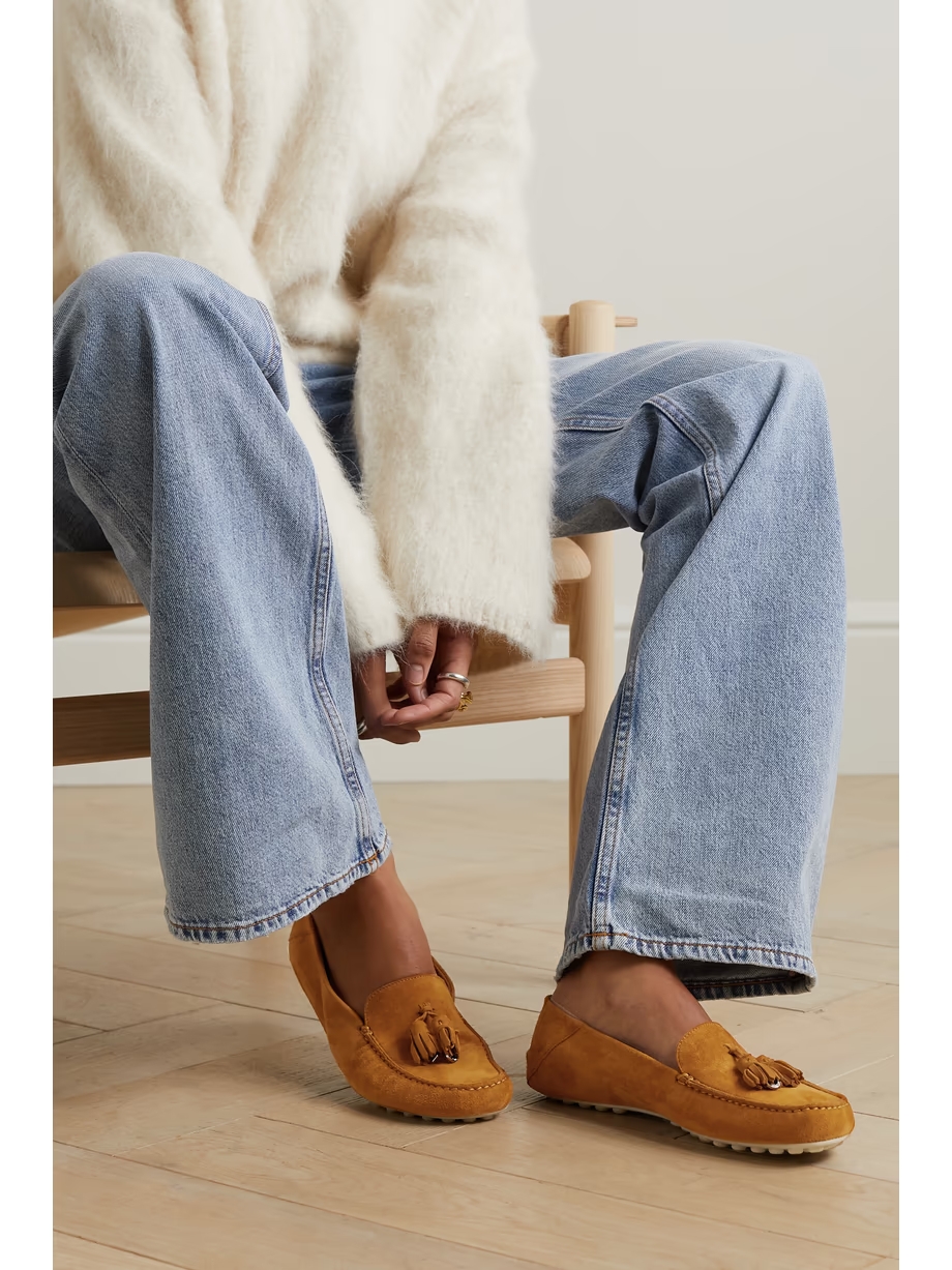 Tasseled suede collapsible-heel loafers Tasseled suede collapsible-heel loafers