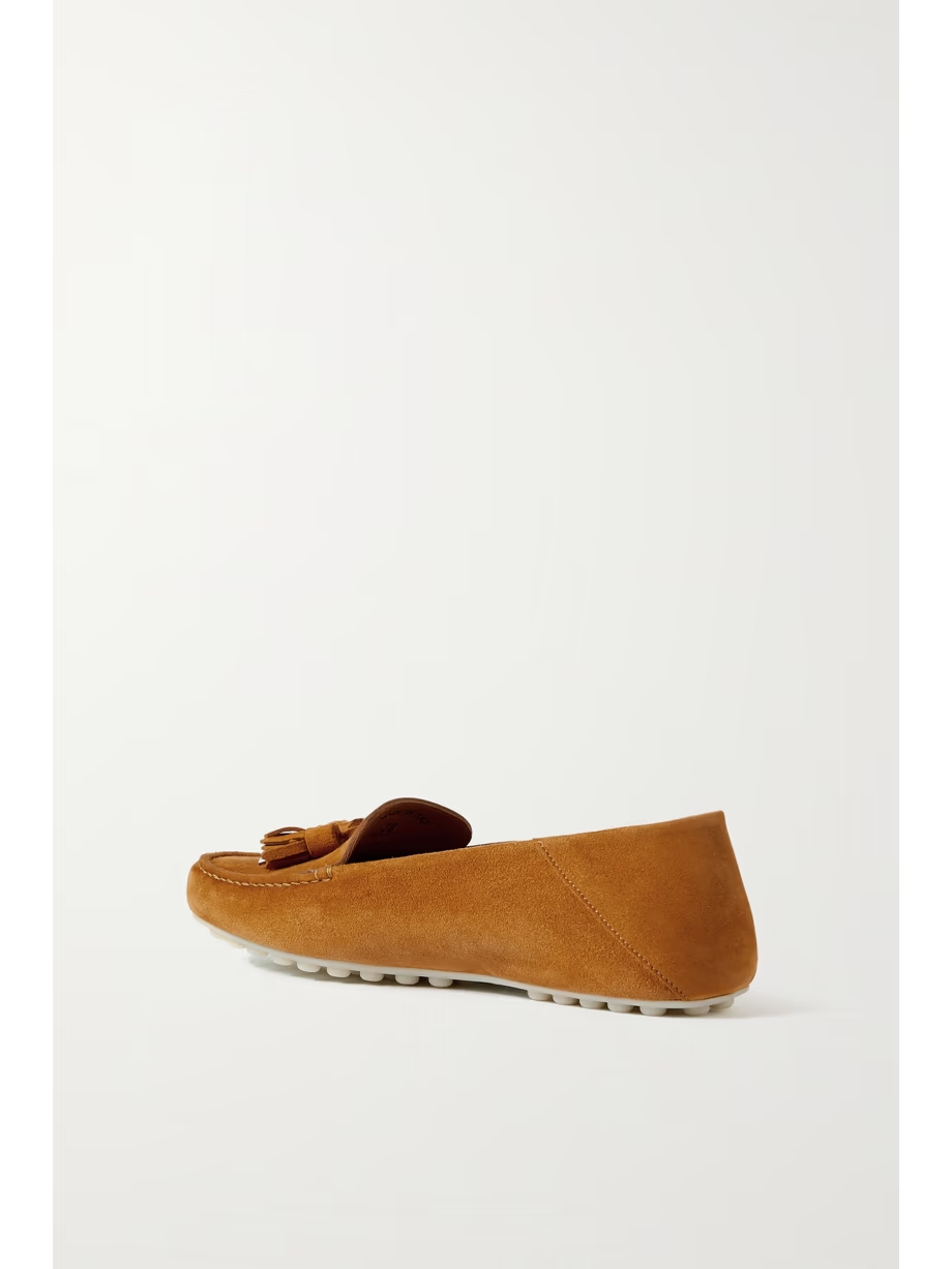 Tasseled suede collapsible-heel loafers Tasseled suede collapsible-heel loafers