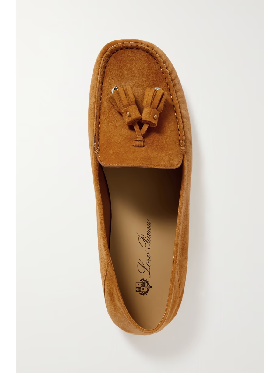 Tasseled suede collapsible-heel loafers Tasseled suede collapsible-heel loafers