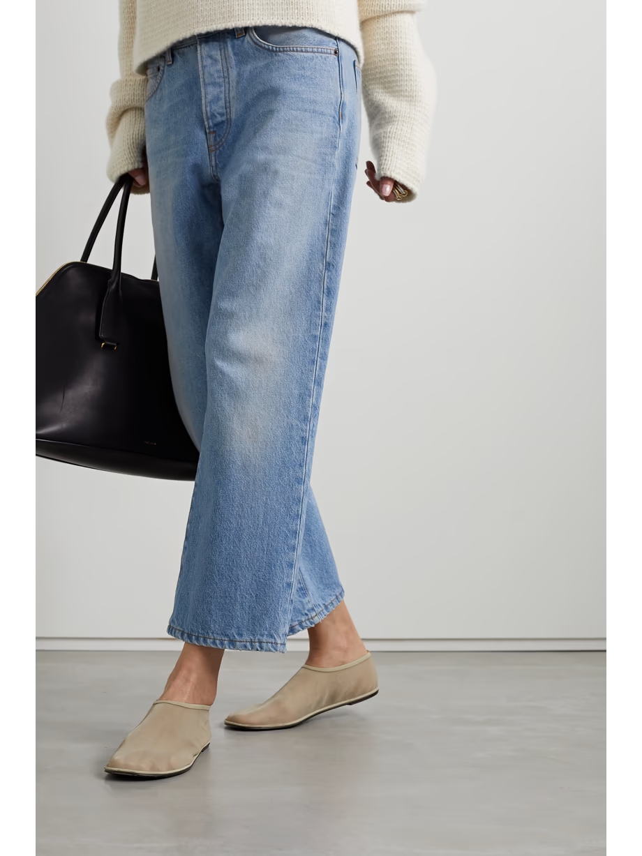 Sock leather-trimmed mesh flats Sock leather-trimmed mesh flats