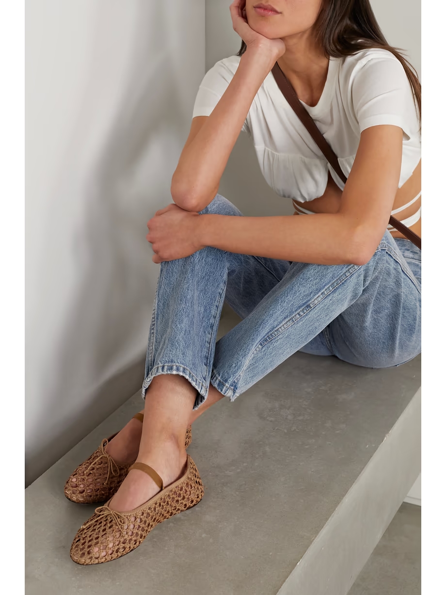Leonie grosgrain-trimmed raffia Mary Jane ballet flats Leonie grosgrain-trimmed raffia Mary Jane ballet flats
