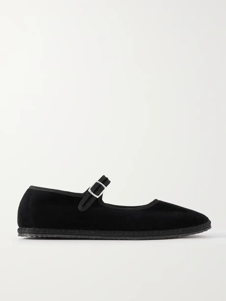 Grosgrain-trimmed velvet Mary Jane slippers Grosgrain-trimmed velvet Mary Jane slippers