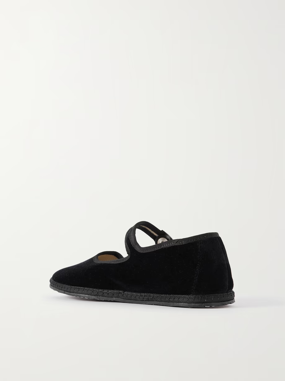 Grosgrain-trimmed velvet Mary Jane slippers Grosgrain-trimmed velvet Mary Jane slippers