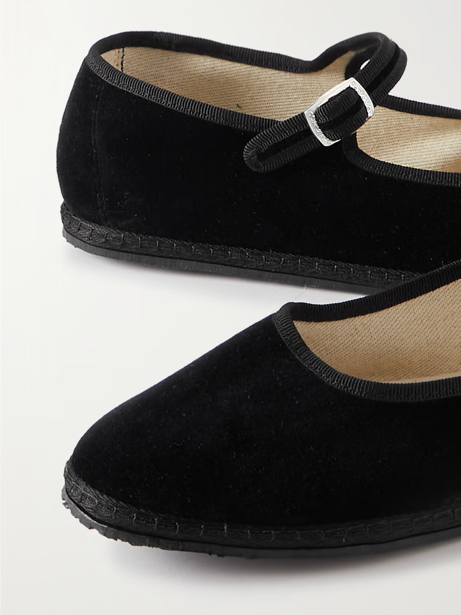 Grosgrain-trimmed velvet Mary Jane slippers Grosgrain-trimmed velvet Mary Jane slippers