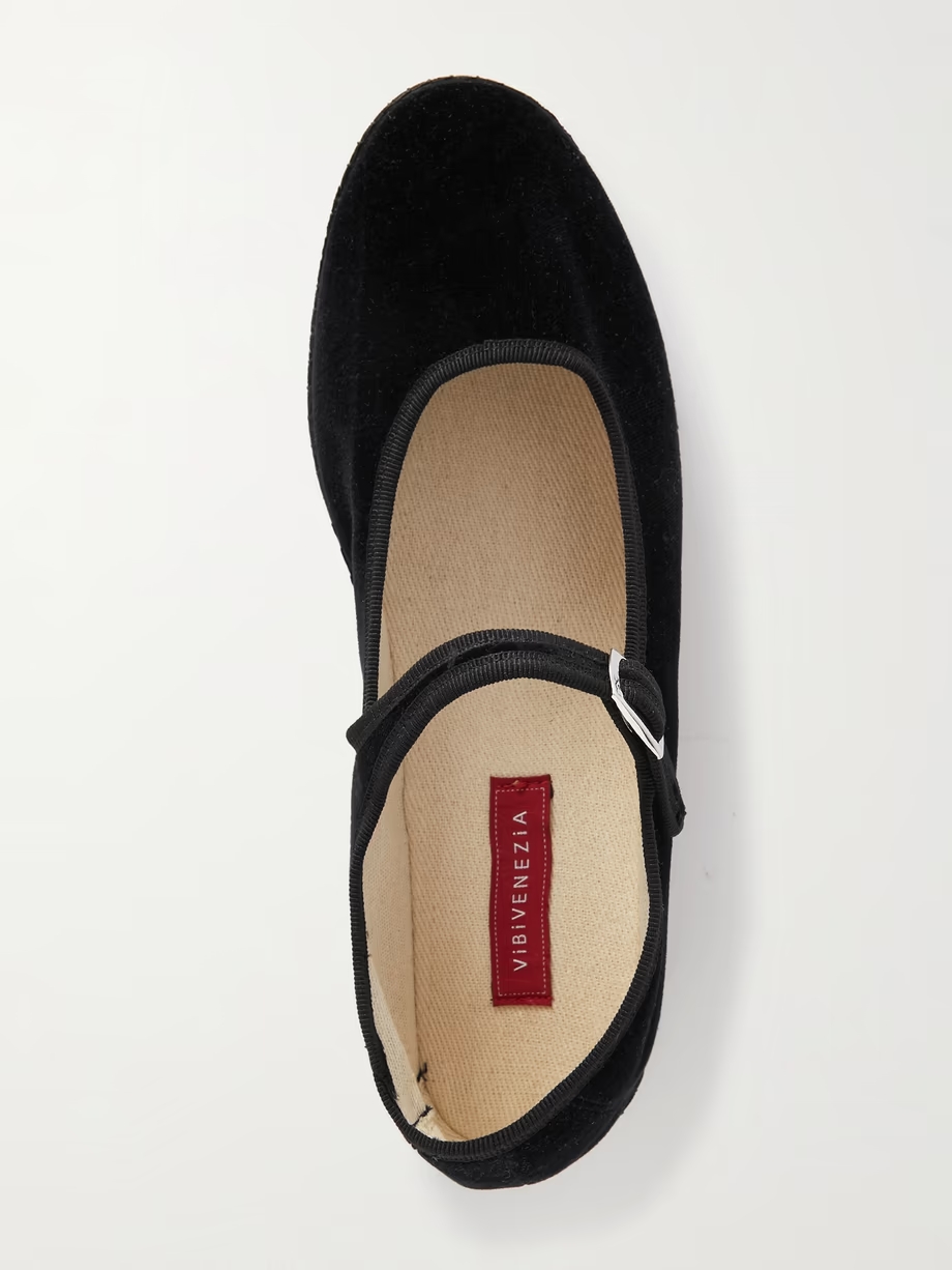 Grosgrain-trimmed velvet Mary Jane slippers Grosgrain-trimmed velvet Mary Jane slippers