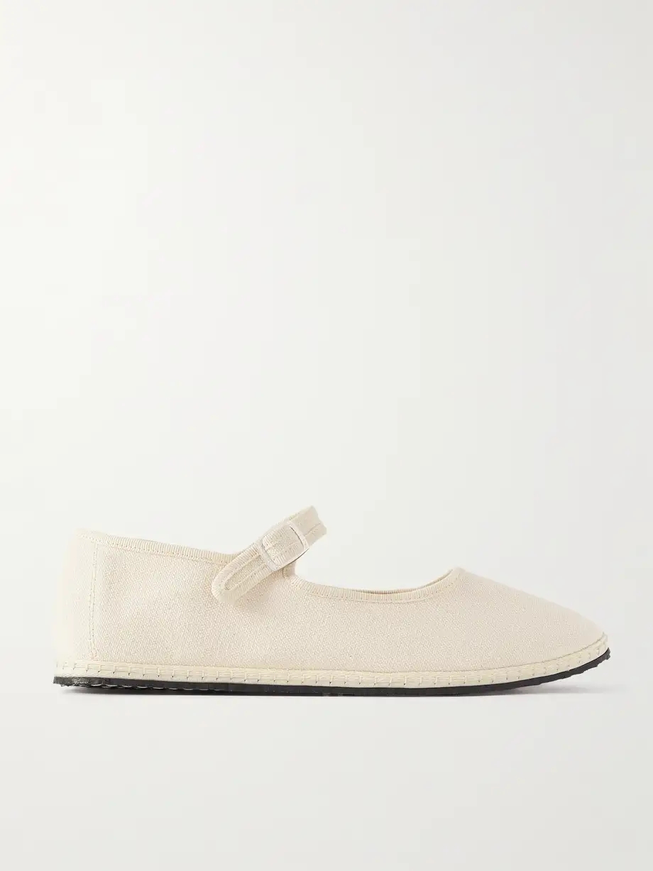 Grosgrain-trimmed canvas Mary Jane slippers Grosgrain-trimmed canvas Mary Jane slippers