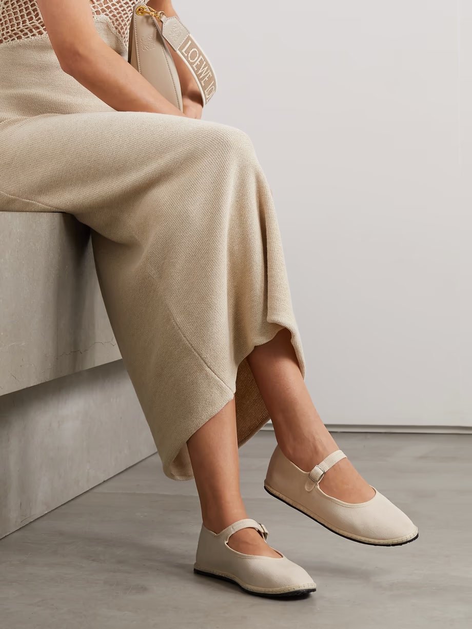 Grosgrain-trimmed canvas Mary Jane slippers Grosgrain-trimmed canvas Mary Jane slippers
