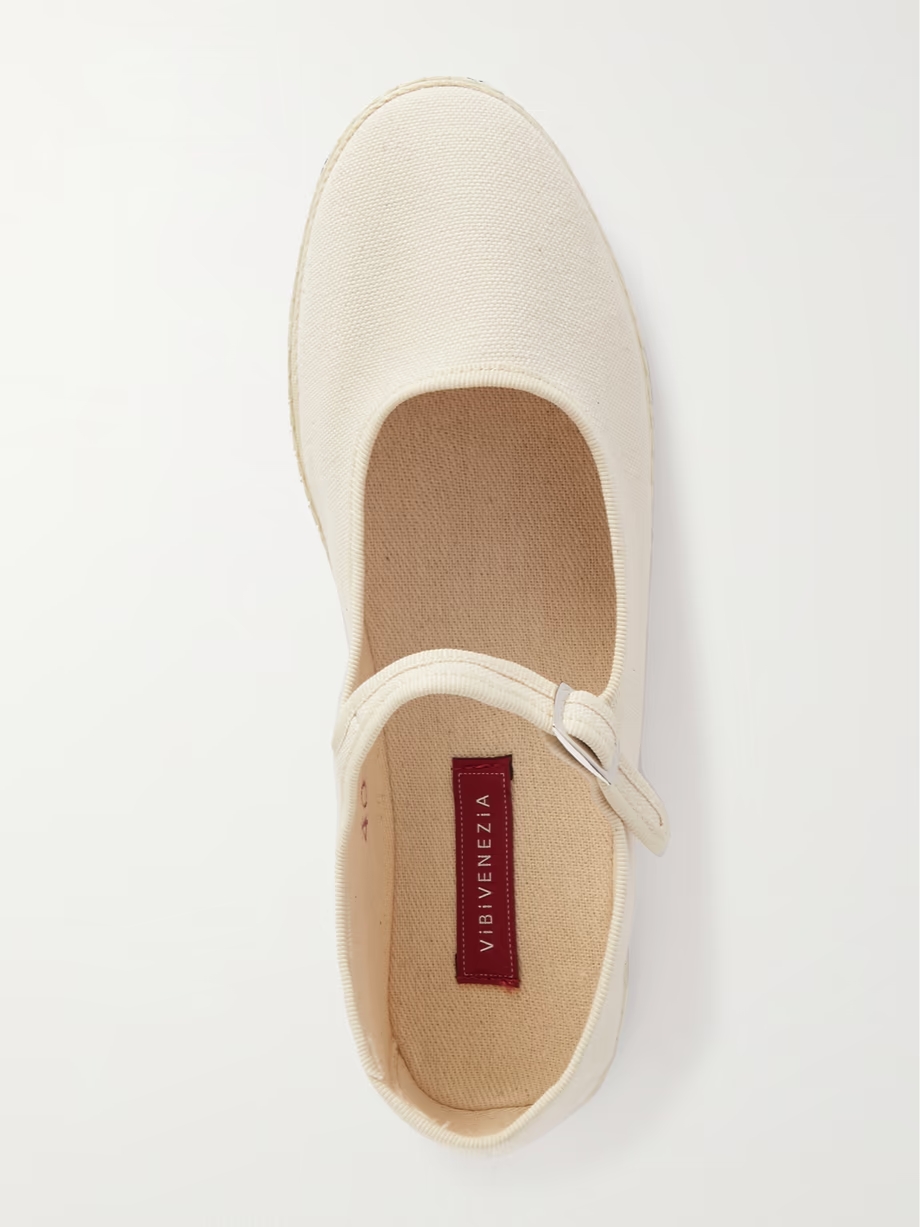 Grosgrain-trimmed canvas Mary Jane slippers Grosgrain-trimmed canvas Mary Jane slippers