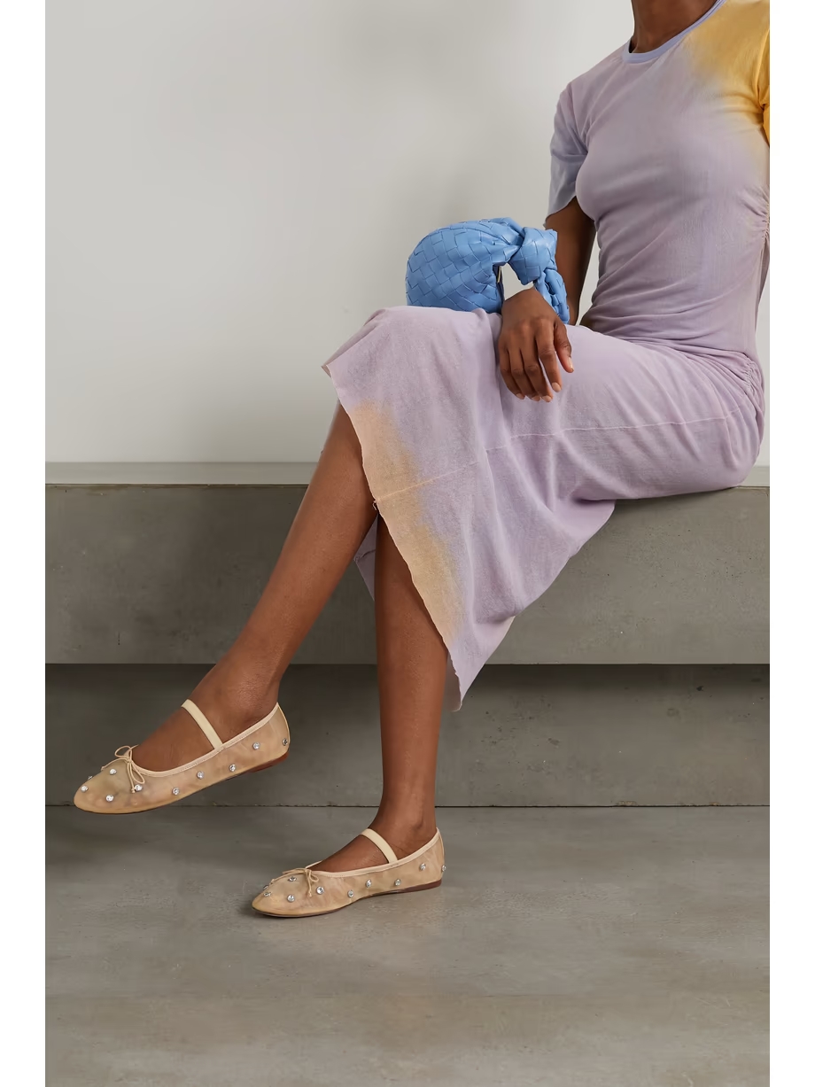 Leonie crystal-embellished mesh ballet flats Leonie crystal-embellished mesh ballet flats