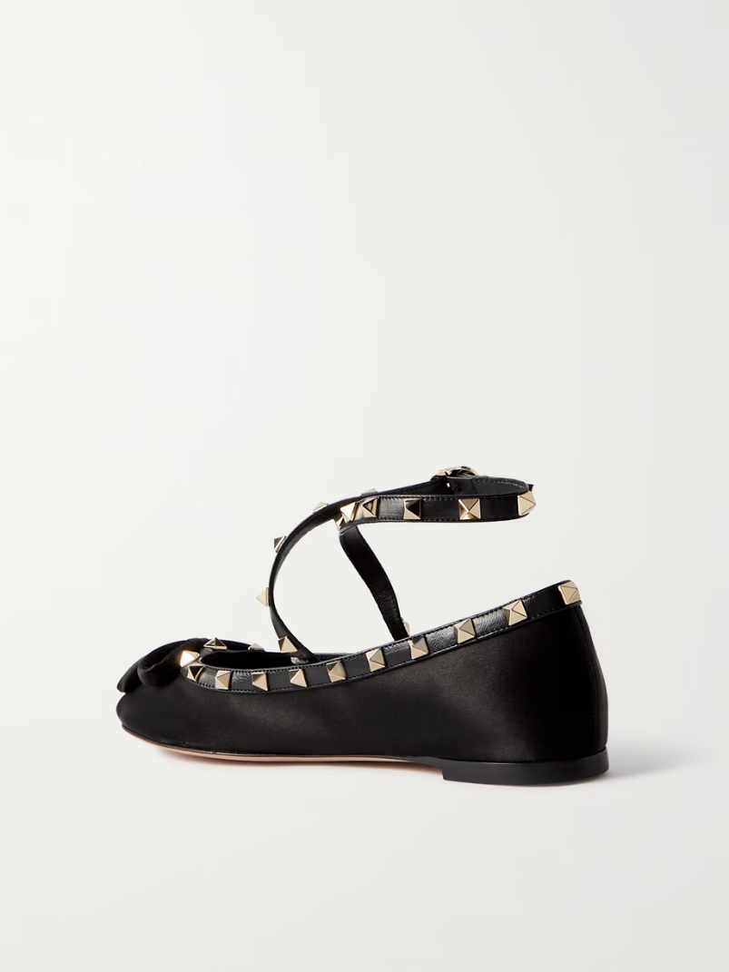 Rockstud leather-trimmed satin ballet flats Rockstud leather-trimmed satin ballet flats