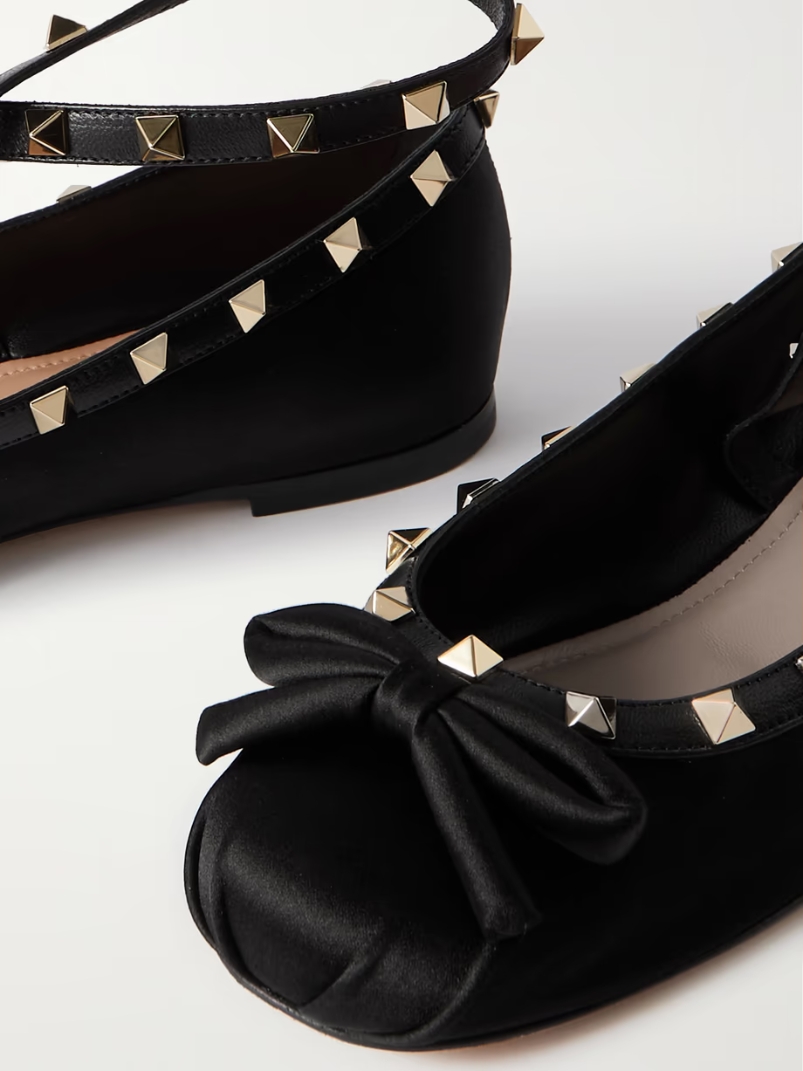 Rockstud leather-trimmed satin ballet flats Rockstud leather-trimmed satin ballet flats