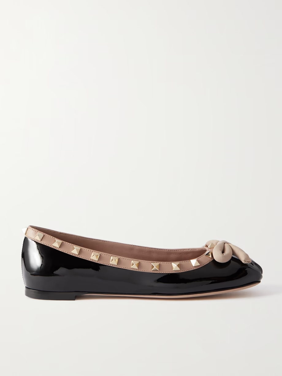 Rockstud bow-embellished patent-leather ballet flats Rockstud bow-embellished patent-leather ballet flats