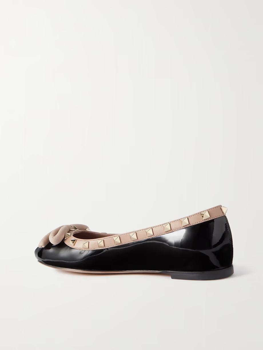 Rockstud bow-embellished patent-leather ballet flats Rockstud bow-embellished patent-leather ballet flats