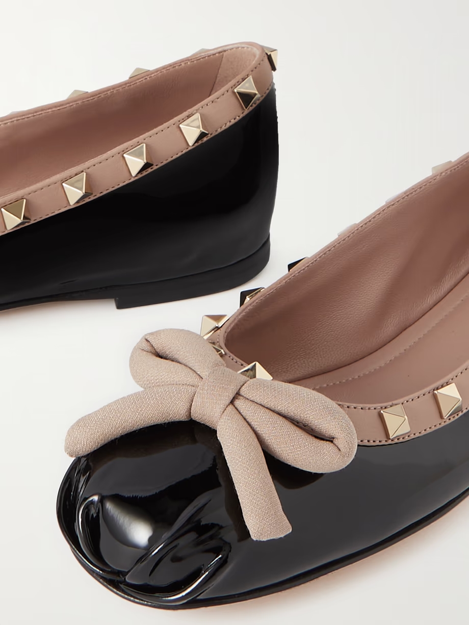 Rockstud bow-embellished patent-leather ballet flats Rockstud bow-embellished patent-leather ballet flats
