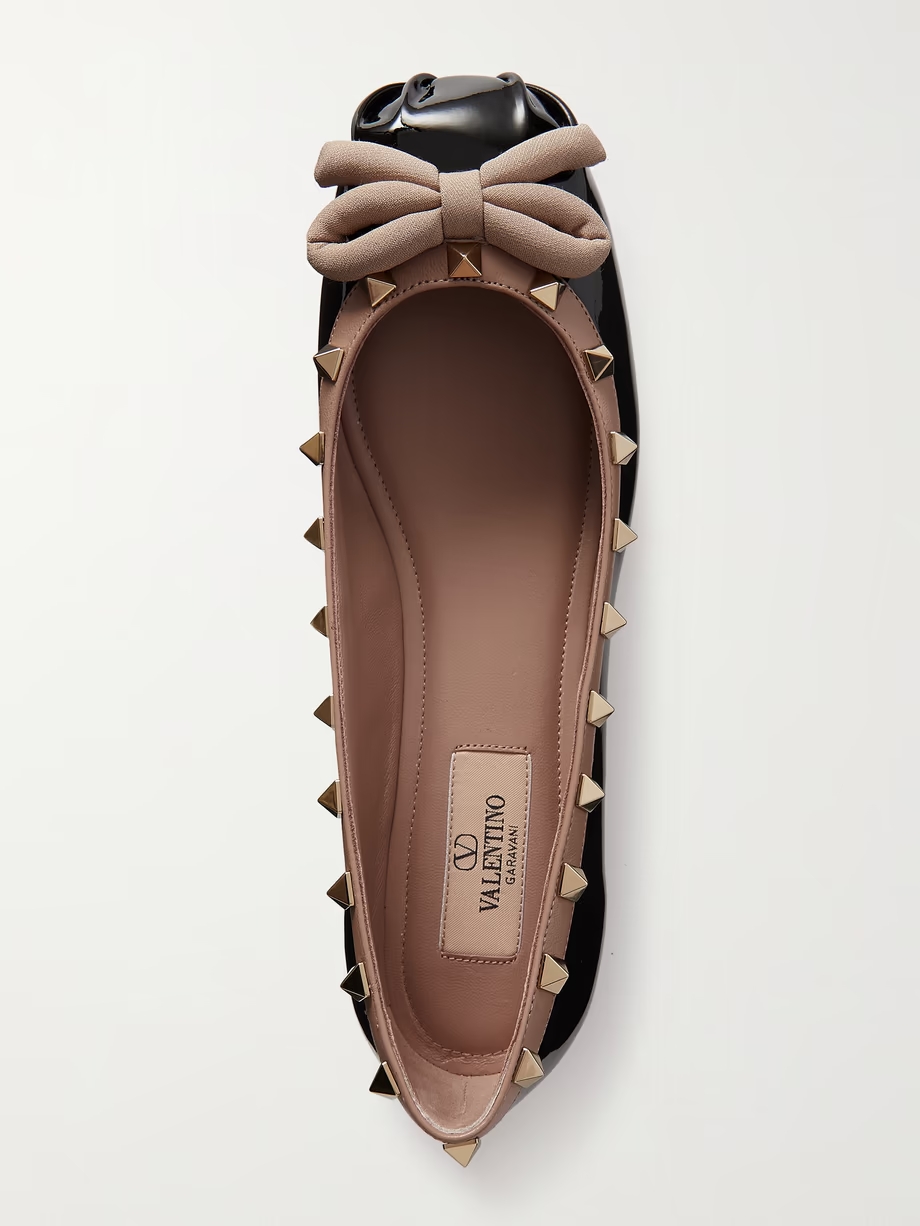 Rockstud bow-embellished patent-leather ballet flats Rockstud bow-embellished patent-leather ballet flats