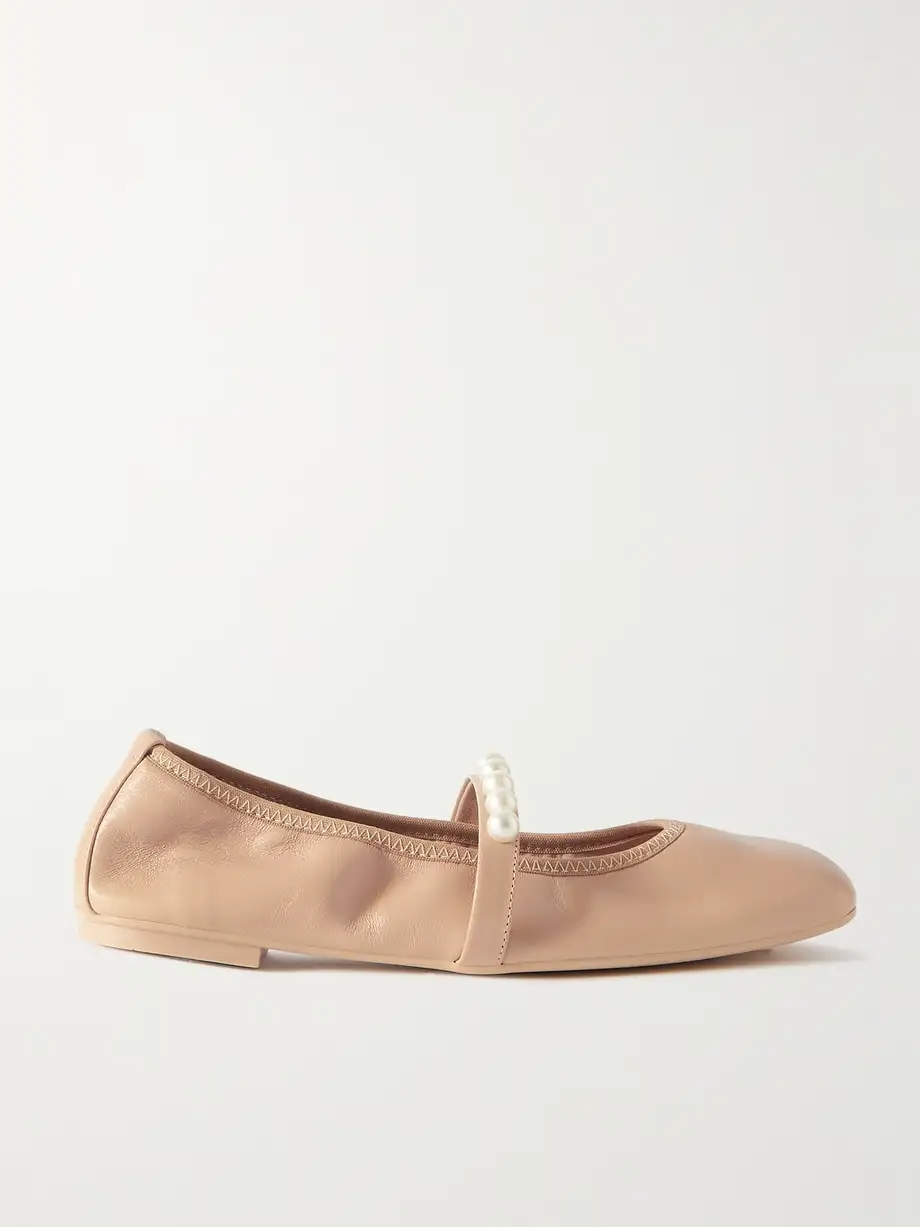 Goldie faux pearl-embellished leather ballet flats Goldie faux pearl-embellished leather ballet flats
