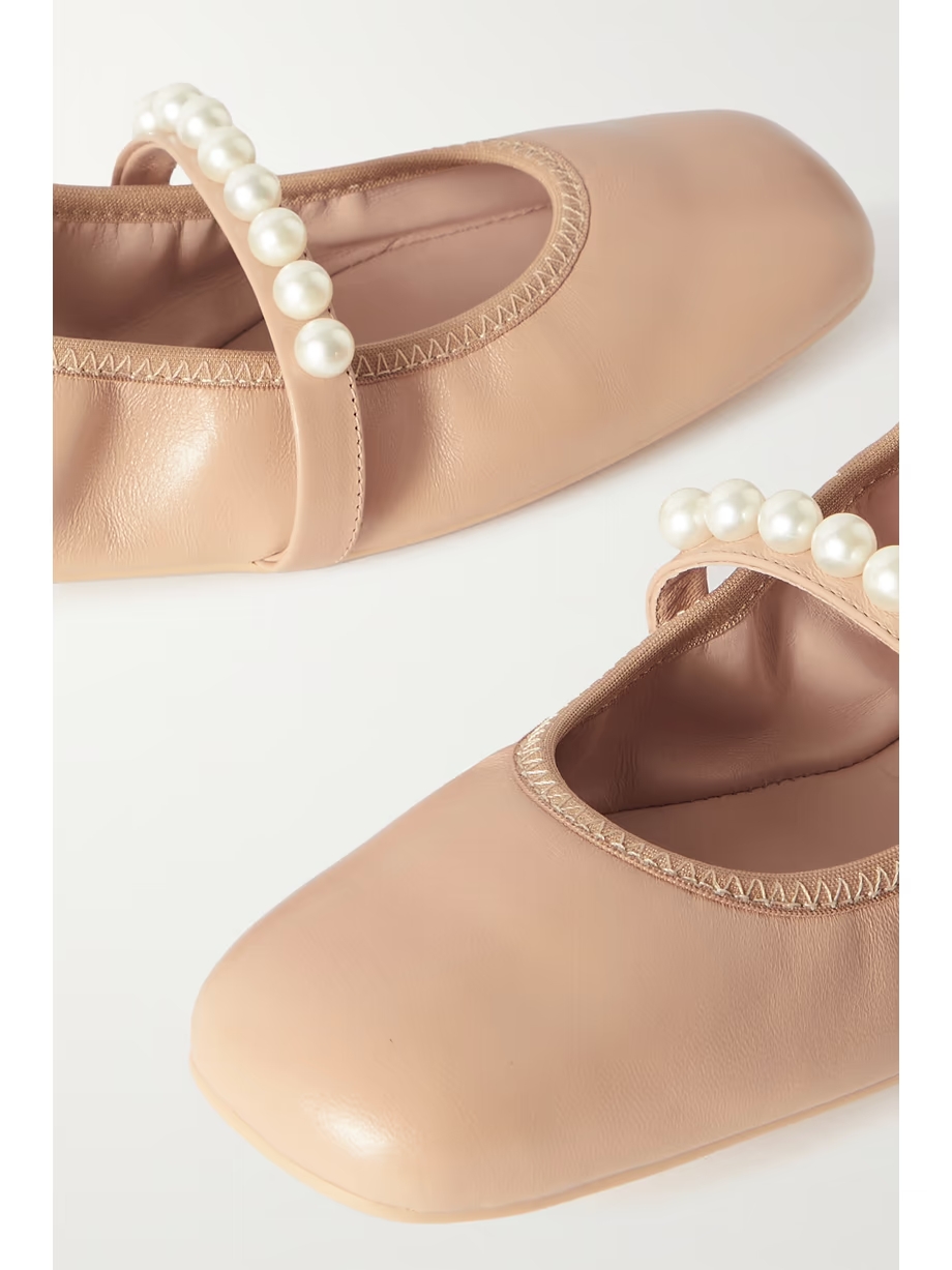 Goldie faux pearl-embellished leather ballet flats Goldie faux pearl-embellished leather ballet flats