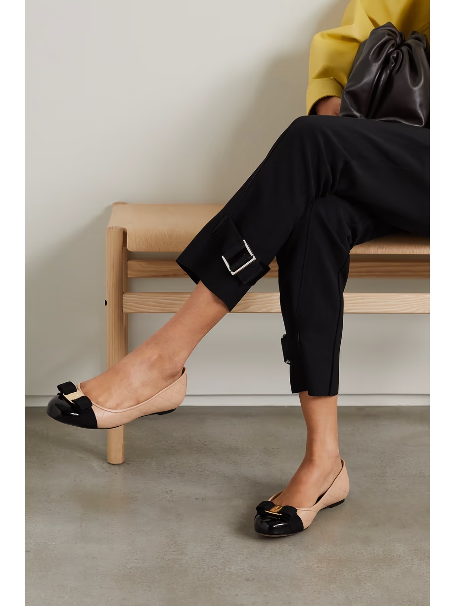 Varina bow-embellished quilted smooth and patent-leather ballet flats Varina bow-embellished quilted smooth and patent-leather ballet flats