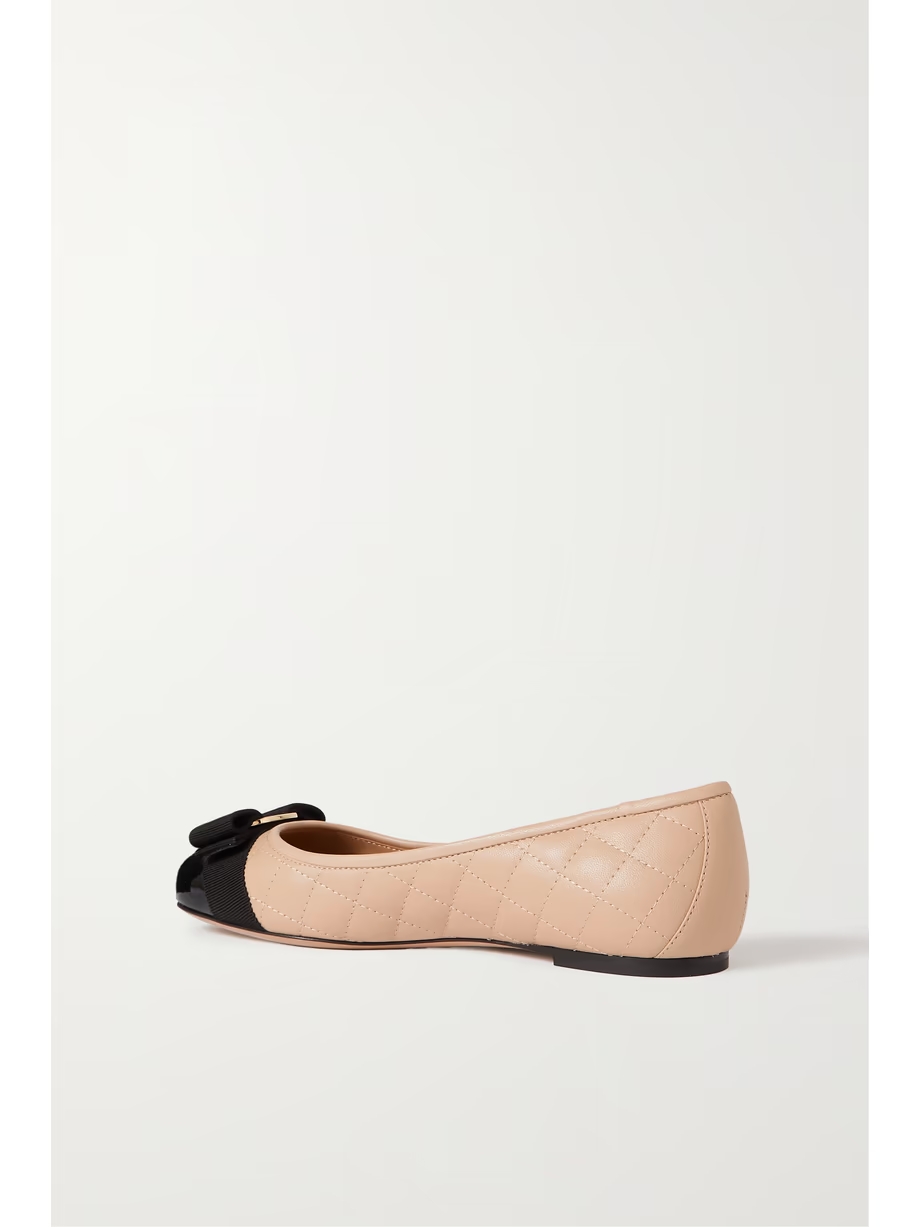 Varina bow-embellished quilted smooth and patent-leather ballet flats Varina bow-embellished quilted smooth and patent-leather ballet flats
