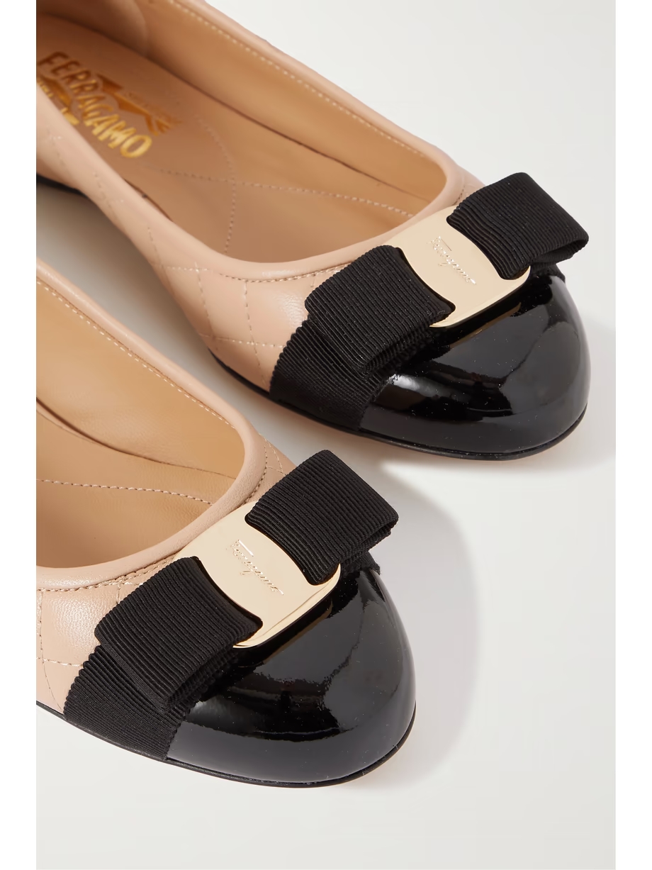 Varina bow-embellished quilted smooth and patent-leather ballet flats Varina bow-embellished quilted smooth and patent-leather ballet flats