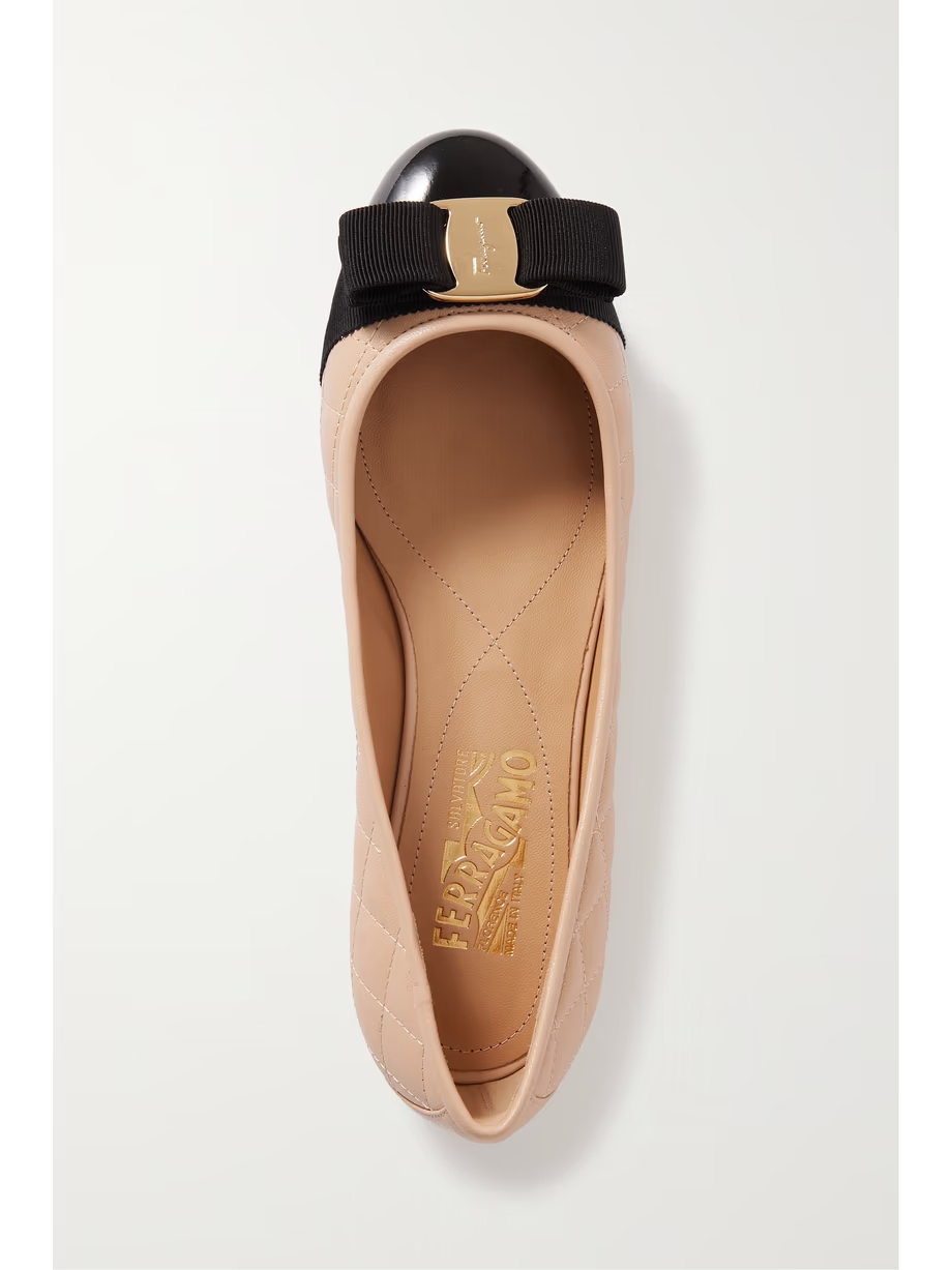 Varina bow-embellished quilted smooth and patent-leather ballet flats Varina bow-embellished quilted smooth and patent-leather ballet flats