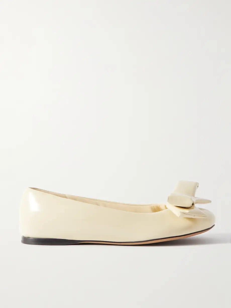 Puffy bow-detailed padded glossed-leather ballet flats Puffy bow-detailed padded glossed-leather ballet flats