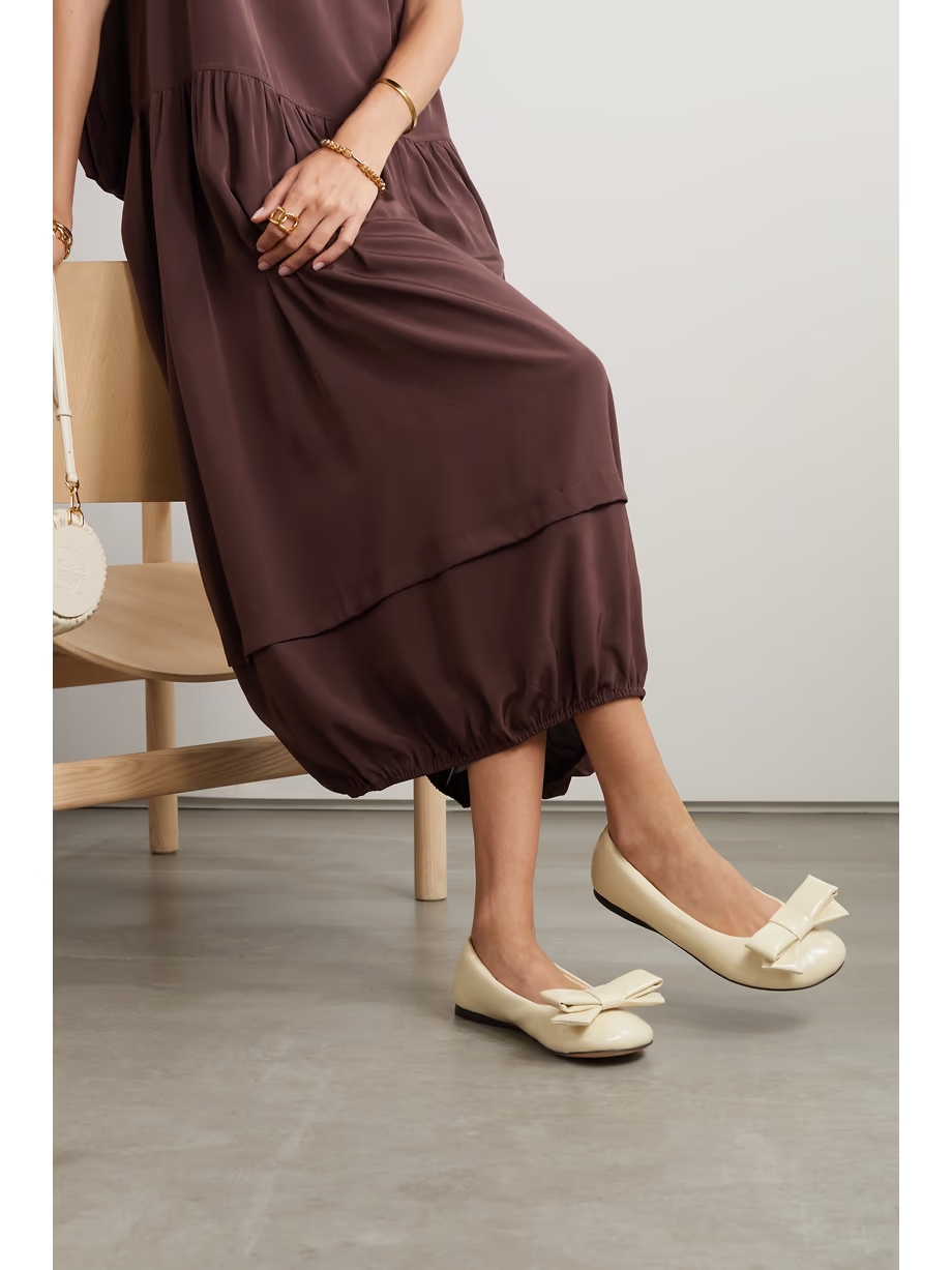 Puffy bow-detailed padded glossed-leather ballet flats Puffy bow-detailed padded glossed-leather ballet flats