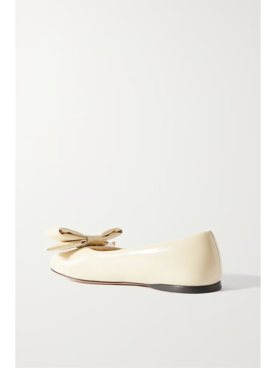 Puffy bow-detailed padded glossed-leather ballet flats Puffy bow-detailed padded glossed-leather ballet flats