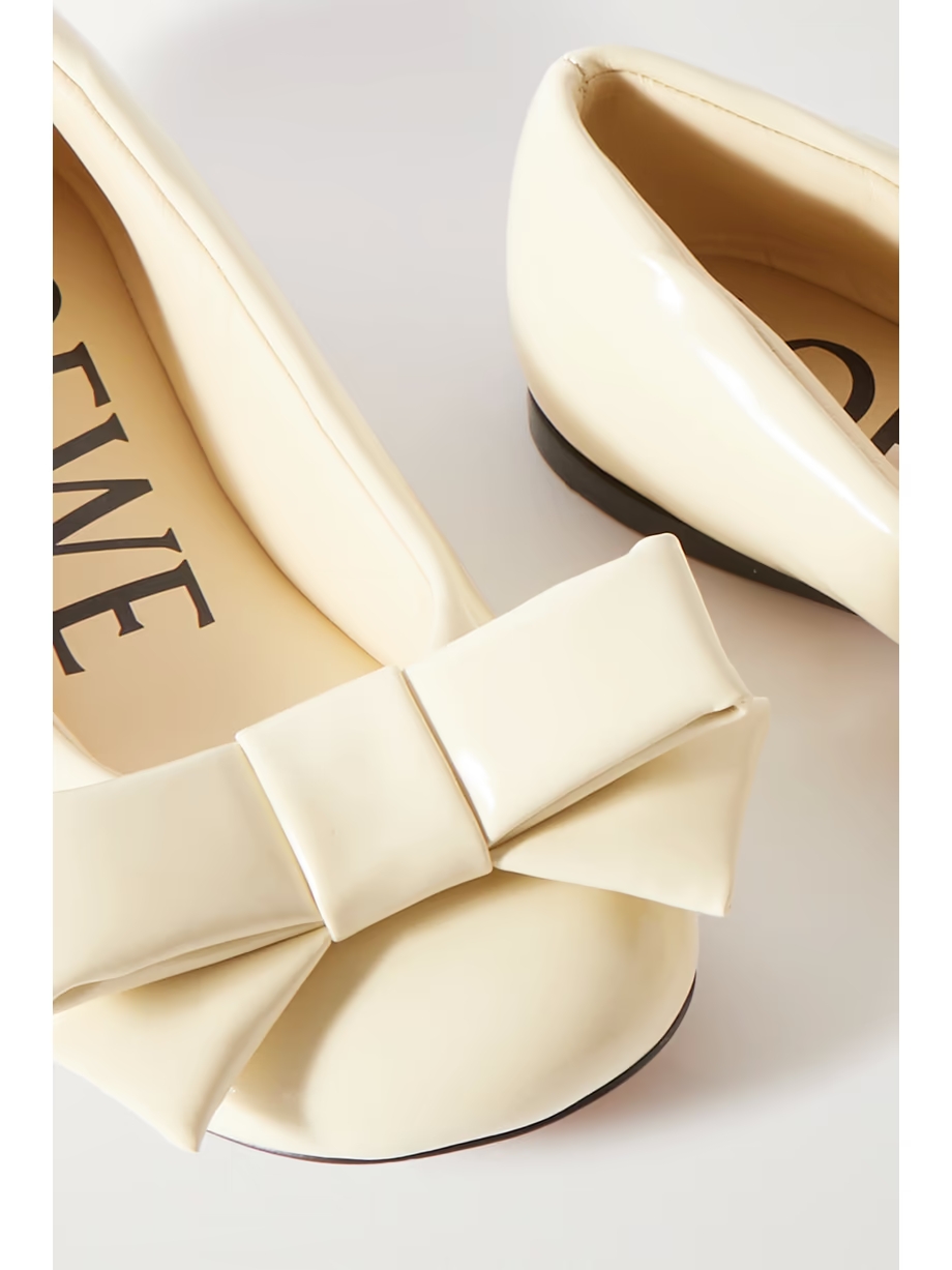 Puffy bow-detailed padded glossed-leather ballet flats Puffy bow-detailed padded glossed-leather ballet flats