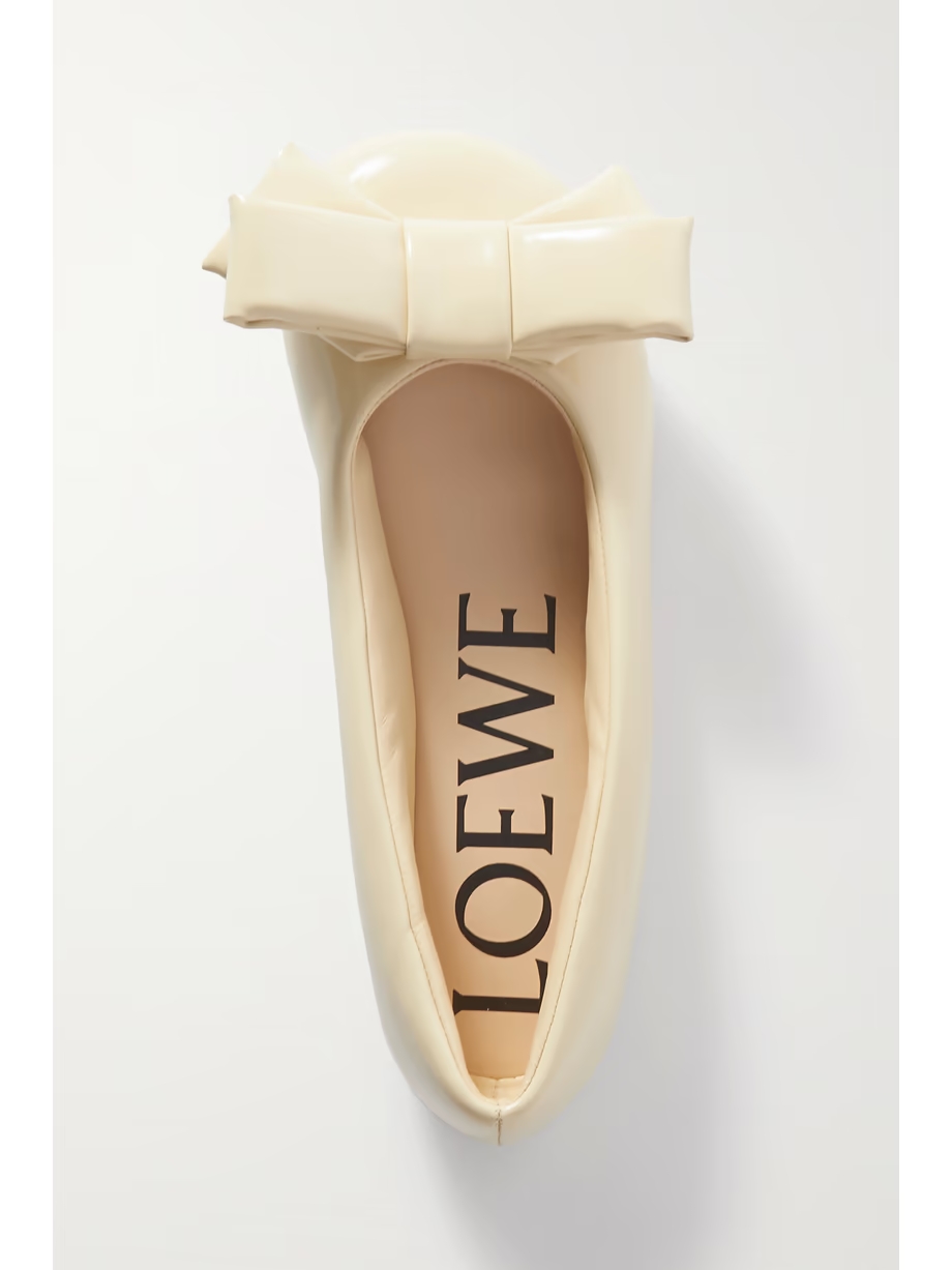 Puffy bow-detailed padded glossed-leather ballet flats Puffy bow-detailed padded glossed-leather ballet flats