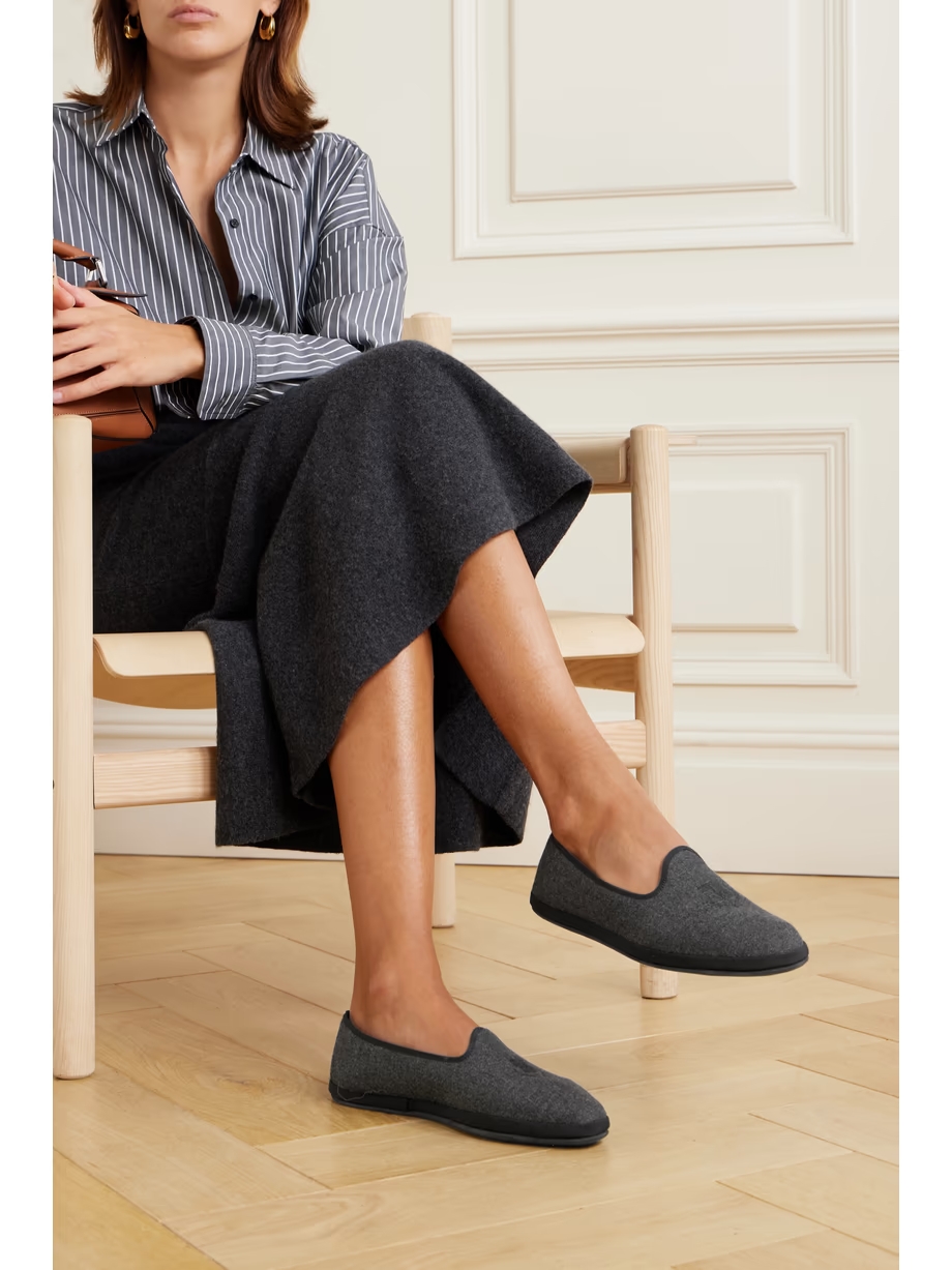 Venice embroidered cashmere-blend flannel slippers Venice embroidered cashmere-blend flannel slippers