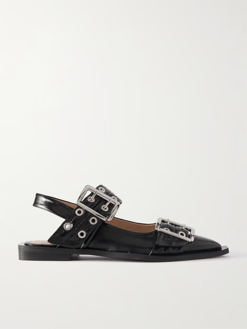 + NET SUSTAIN buckled eyelet-embellished recycled faux patent-leather ballet flats + NET SUSTAIN buckled eyelet-embellished recycled faux patent-leather ballet flats