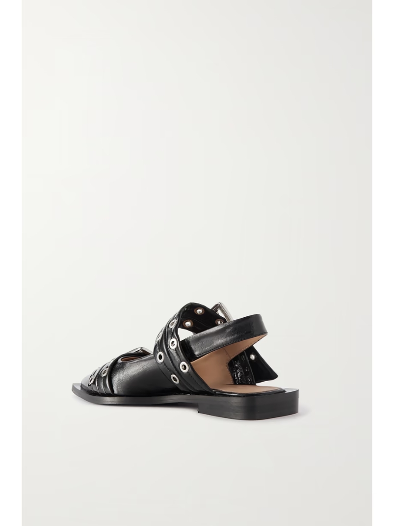 + NET SUSTAIN buckled eyelet-embellished recycled faux patent-leather ballet flats + NET SUSTAIN buckled eyelet-embellished recycled faux patent-leather ballet flats