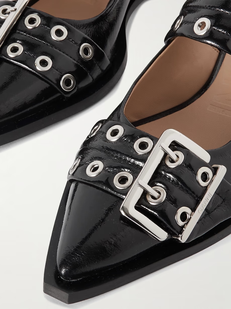 + NET SUSTAIN buckled eyelet-embellished recycled faux patent-leather ballet flats + NET SUSTAIN buckled eyelet-embellished recycled faux patent-leather ballet flats