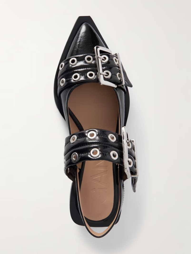 + NET SUSTAIN buckled eyelet-embellished recycled faux patent-leather ballet flats + NET SUSTAIN buckled eyelet-embellished recycled faux patent-leather ballet flats