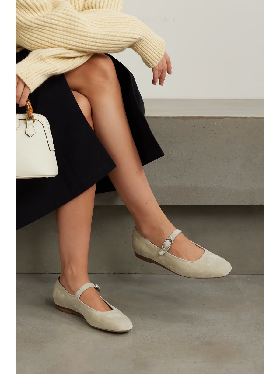 Grosgrain-trimmed velvet Mary Jane ballet flats Grosgrain-trimmed velvet Mary Jane ballet flats