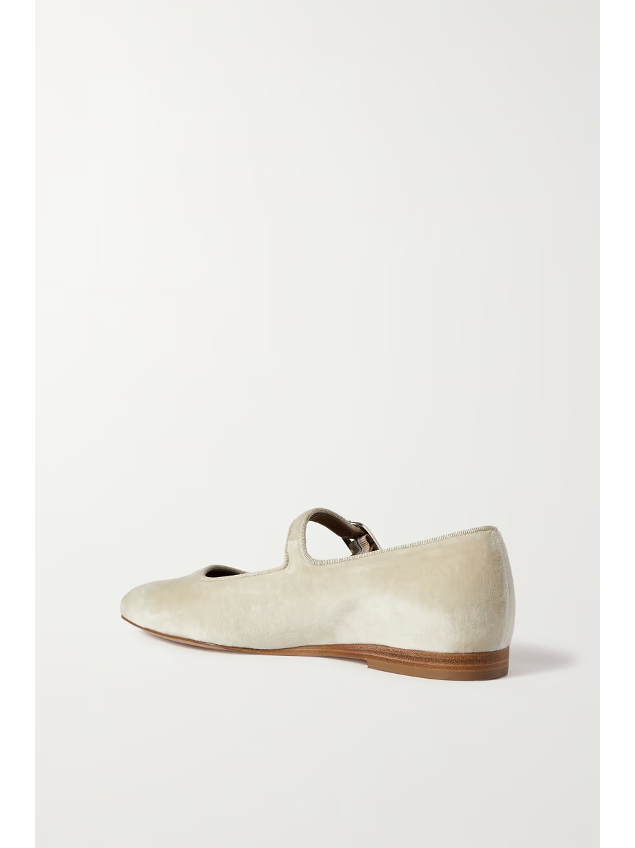 Grosgrain-trimmed velvet Mary Jane ballet flats Grosgrain-trimmed velvet Mary Jane ballet flats