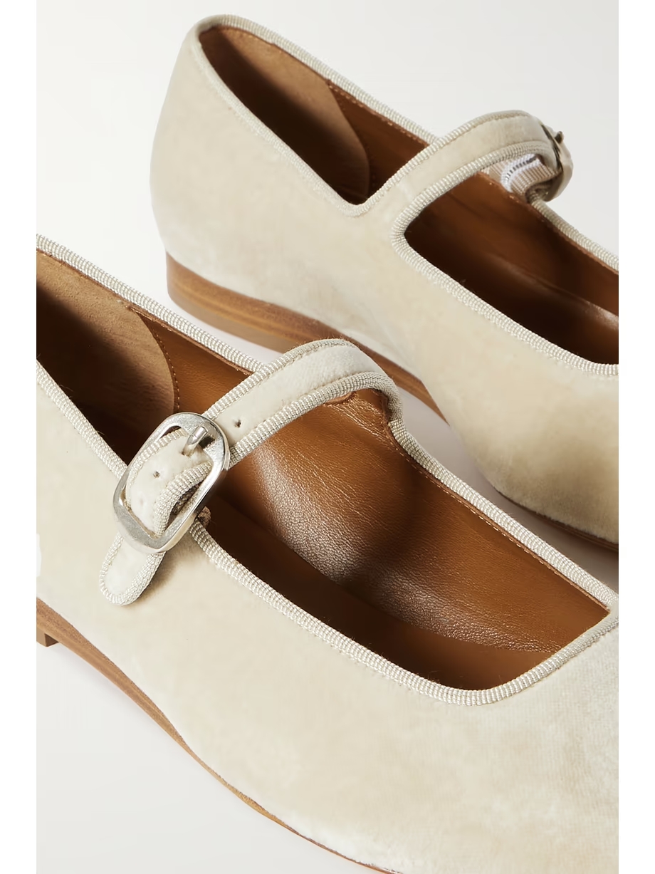 Grosgrain-trimmed velvet Mary Jane ballet flats Grosgrain-trimmed velvet Mary Jane ballet flats